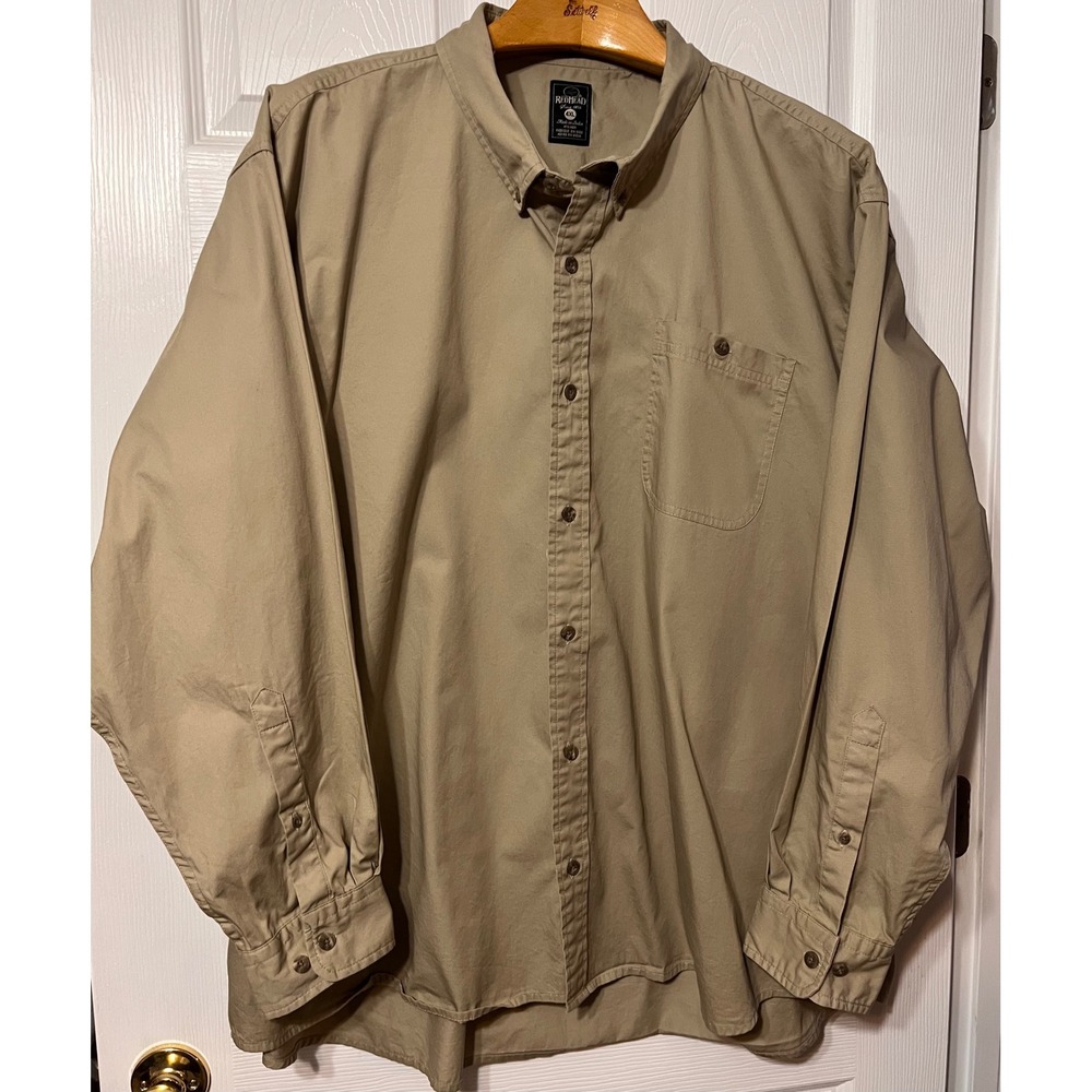 RedHead Mens Khaki Long Sleeve Button Down Shirt Big Tall 4XL Casual Workwear